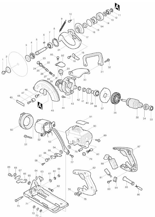 5177B Hypoid Saw Assembly Parts By Makita