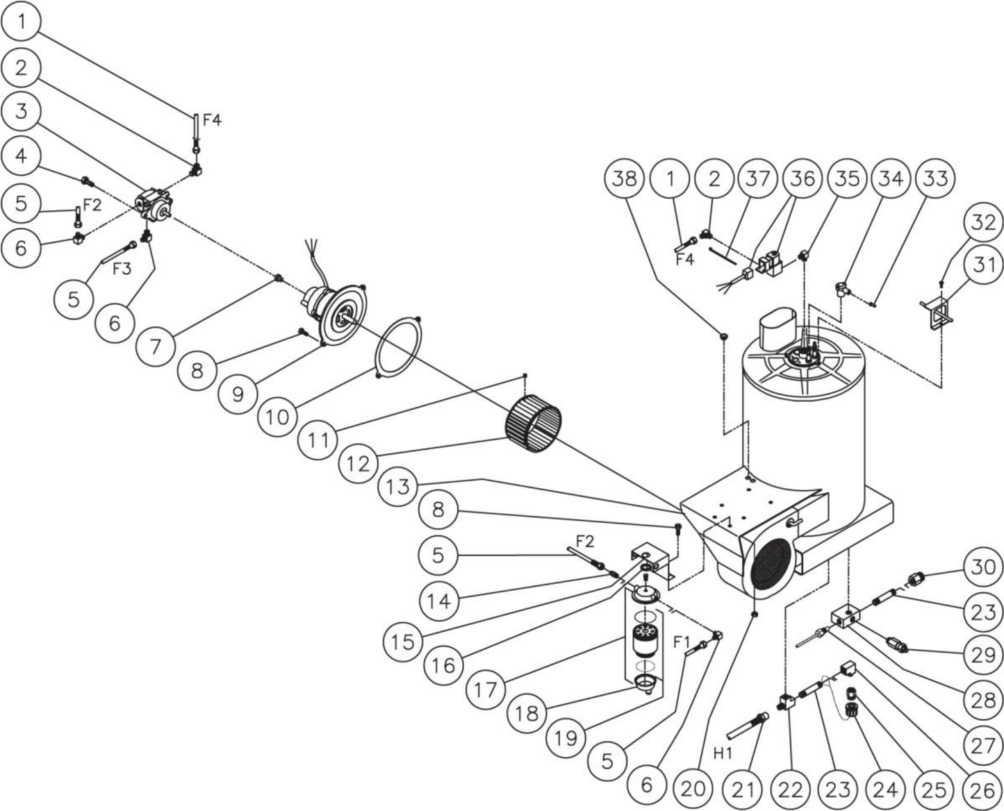 HSE-1002-0M10 (sn:15004676-15007891), (sn:15053860-99999999), HSE-1002-0M11 (sn:15005797-99999999), HSE-1002-2M10, HSE-1002-2M11, HSE-1502-0M10/2M10, HSE-2003-0M10/2M10 Heat Exchanger/Blower Motor Assembly Parts by Mi-T-M