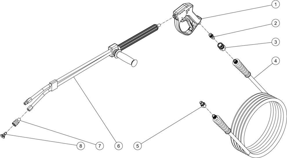 HSE-1002-0MG10, HSE-1002-0MM11, HSE-1502-0MG10/0MM11, HSE-2003-0MG10/0MM11, DH-1002, DH-1502, DH-2003 Gun/Wand/Hose Assembly Parts by Mi-T-M