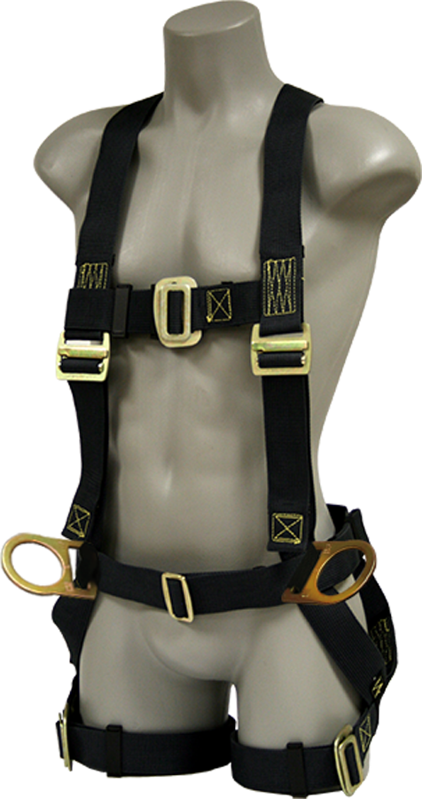 530B-HOT Full body harness, single back dorsal d-ring, hip d-rings, sew on belt, pass-thru legs, kevlar webbing by FrenchCreek Production Black