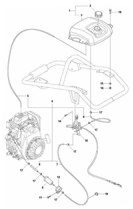 LT 5005 Throttle Control and Fuel System Assembly Parts by Husqvarna