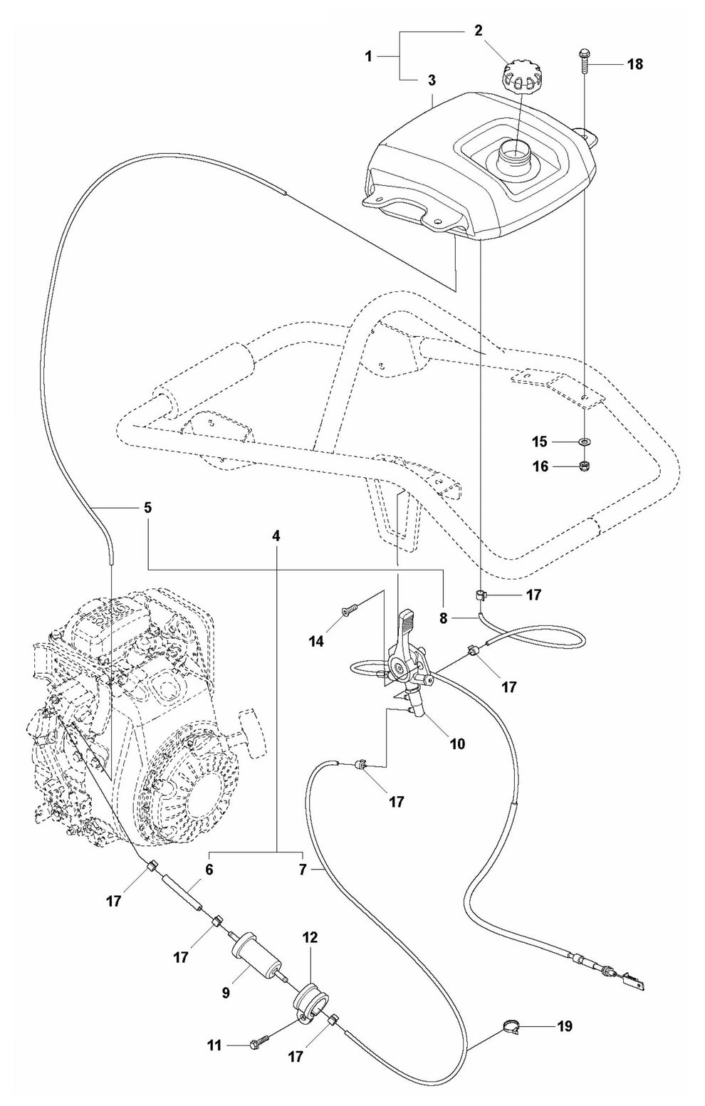 LT 5005 Throttle Control and Fuel System Assembly Parts by Husqvarna
