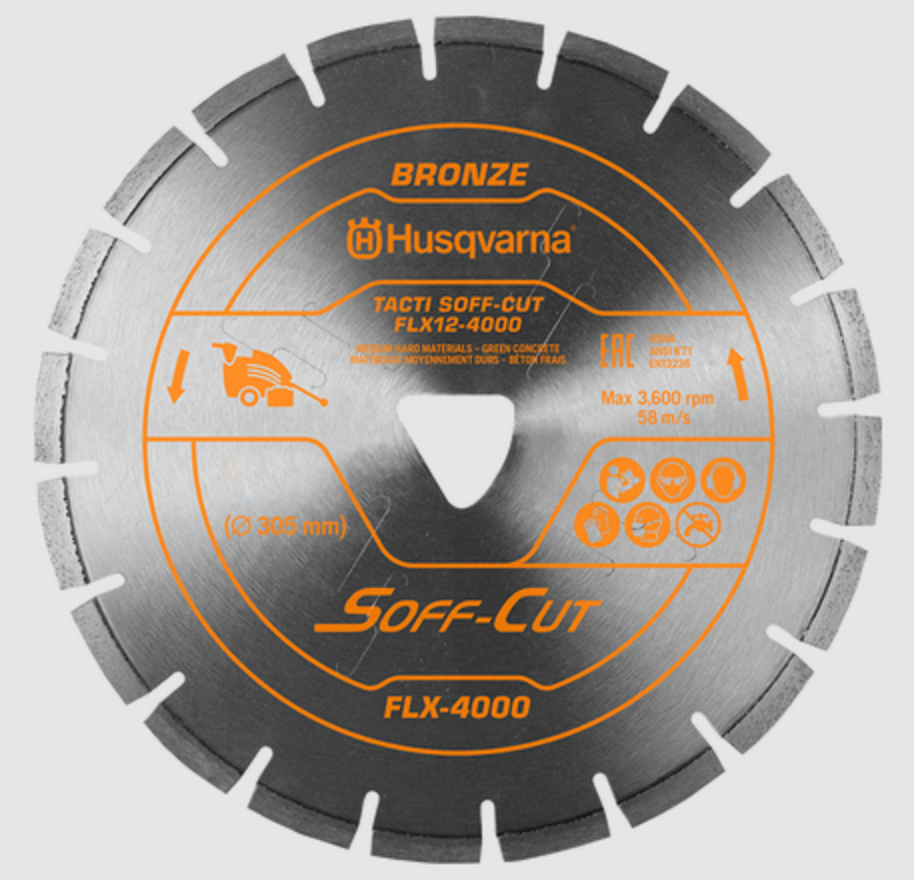 Husqvarna 542753738 TACTI SOFF-CUT FLX10S14-4000 10 inch orange diamond blade with skid plate for Soff-Cut 150 150 E 2000 2500 4000 4200 and 5000 saws