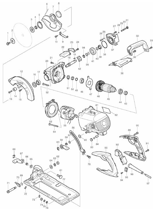 5477NB - 7-1/4 Hypoid saw Assembly Parts By Makita