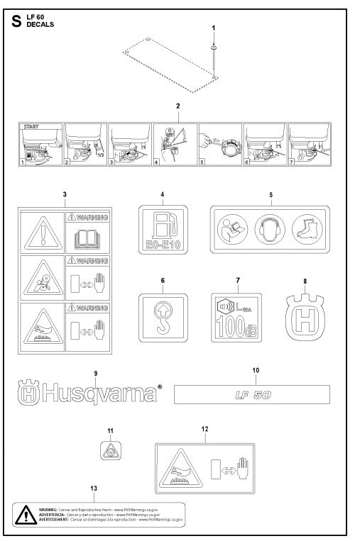 Decals Assembly Parts For LF 60 LAT By Husqvarna