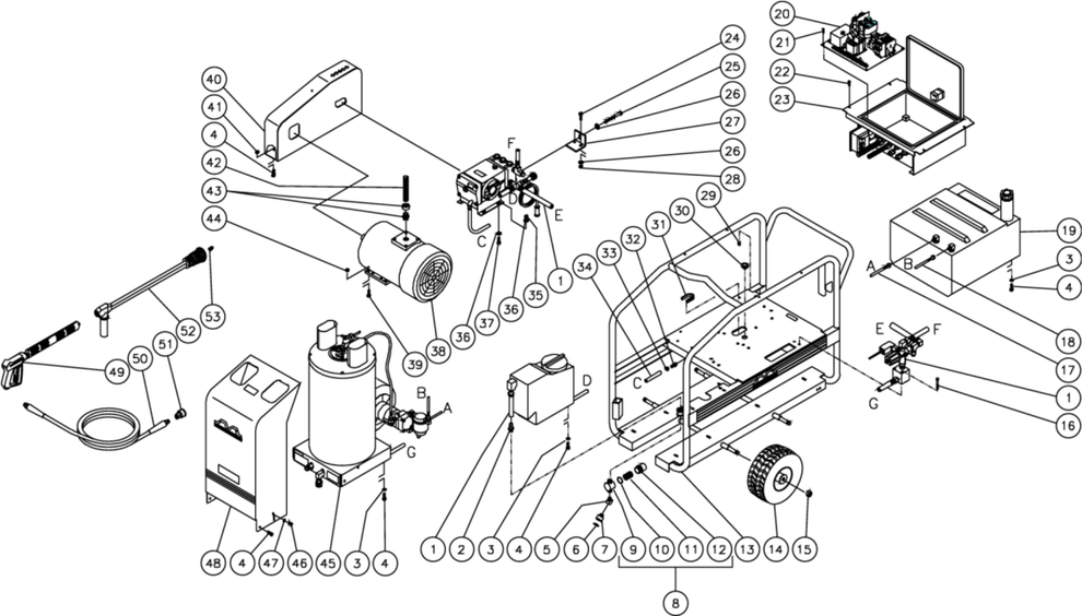 HSE-2504-0M10/0M30,HSE-3004-0M10/0M30, HSE-3504-0M10/0M30 (sn:0-22664),(sn:22665-14999999) Frame Assembly Parts by Mi-T-M