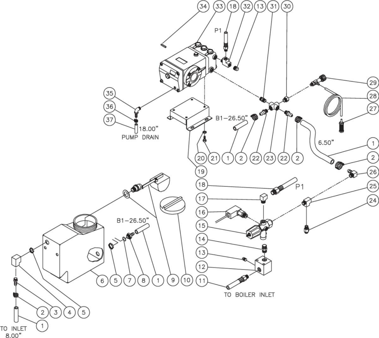 HSE-2504-0M10/0M30, HSE-3004-0M10/0M30, HSE-3504-0M10/0M30 Float Tank/Pump/Unloader Assembly Parts by Mi-T-M
