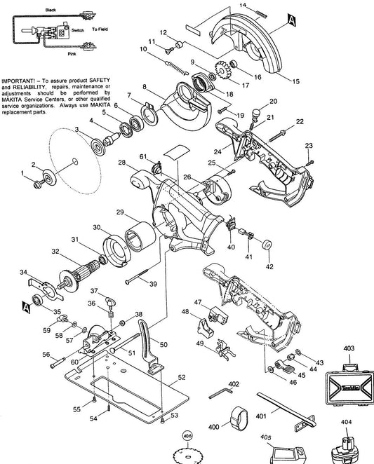 5620DWD Cordless Circular Saw Assembly Parts By Makita