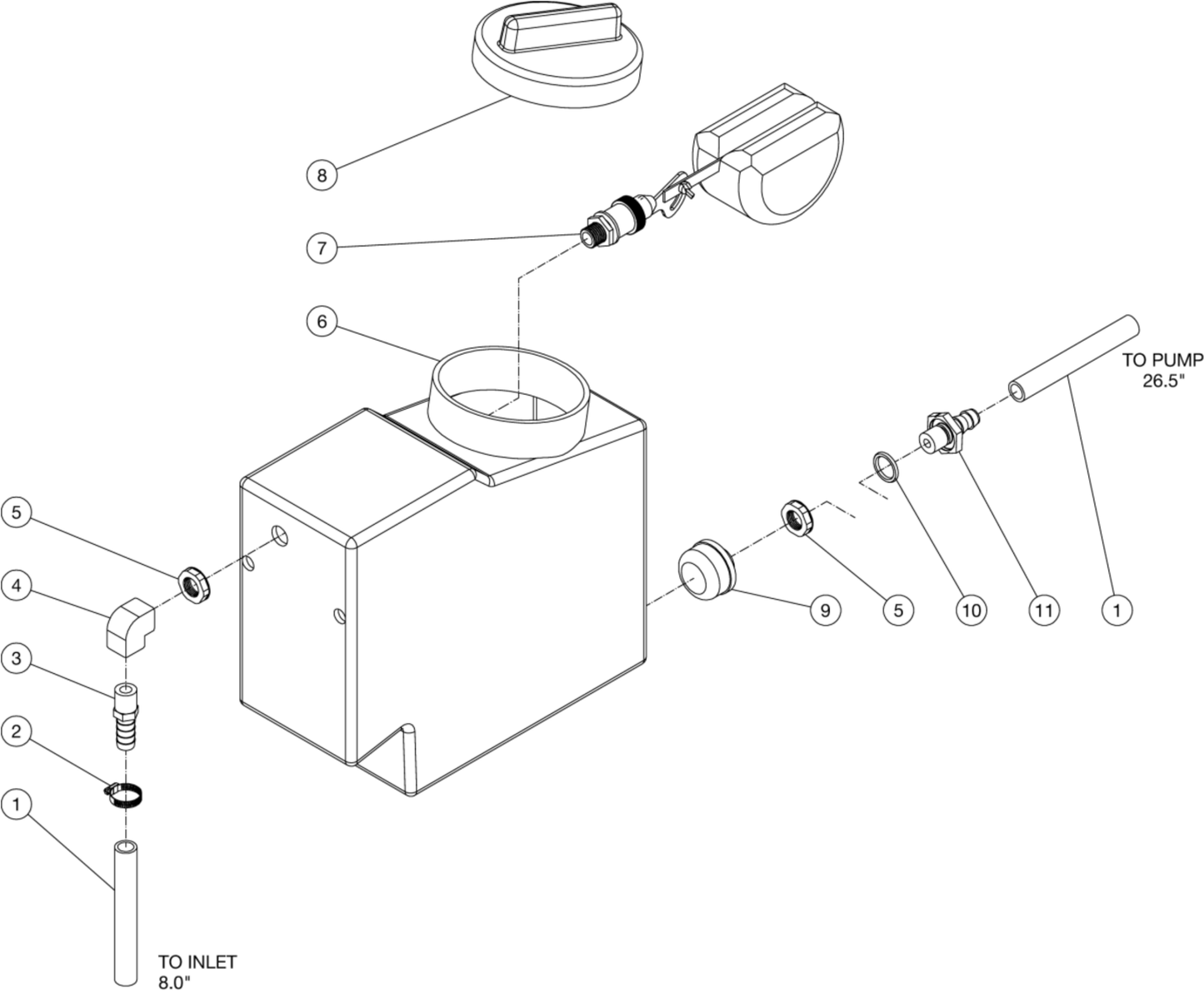 HSE-2504-0M10, HSE-2504-0M30, HSE-3004-0M10, HSE-3004-0M30, HSE-3504-0M10, HSE-3504-0M30 Float Tank Assembly Parts by Mi-T-M