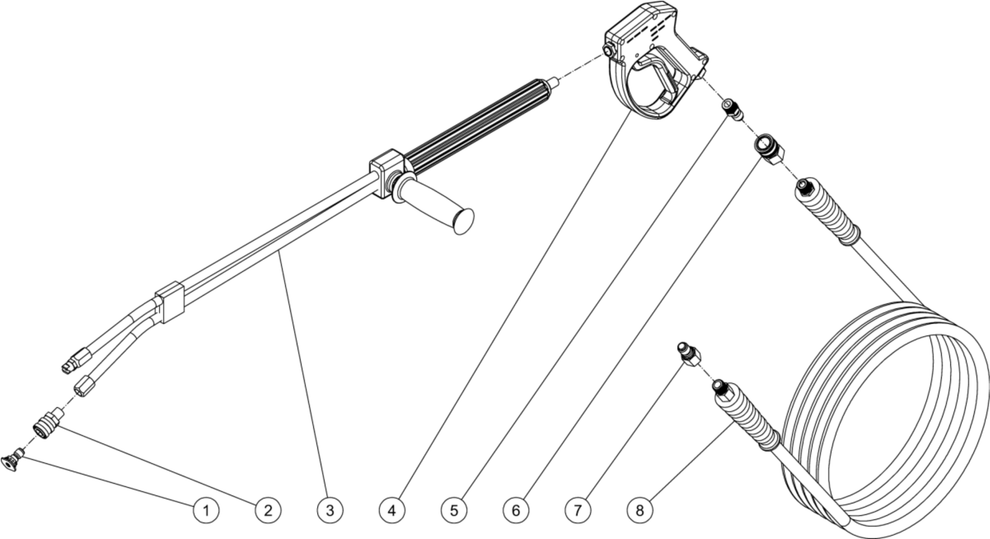 HSE-2504-0M10/0M30, HSE-3004/0M30, HSE-3504-0M10/0M30 Gun/Wand/Hose Assembly Parts by Mi-T-M