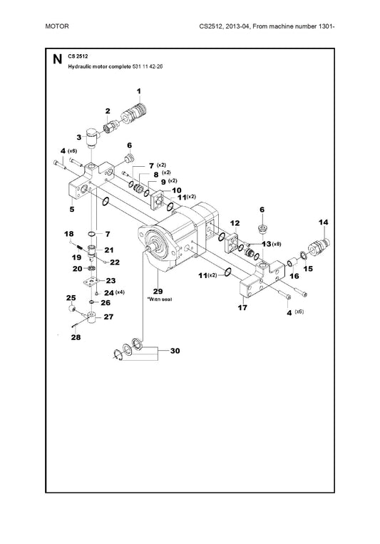 Hydraulic Motor Complete Parts For Wire Saw CS 2512 By Husqvarna