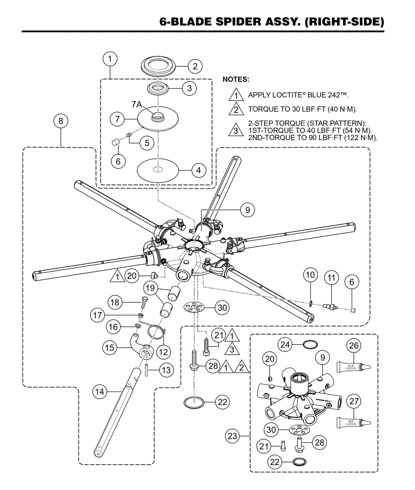 STXDF 6-Blade Spider Assembly (Right-Side)