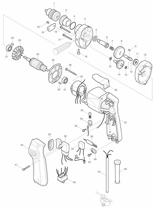 6000LR Drill Assembly Parts By Makita
