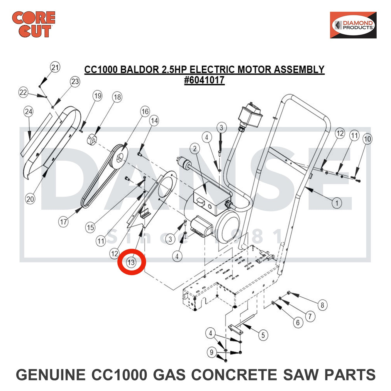 6041054 Belt Guard Bracket (Electric) for CC1000 Concrete Saw Core Cut by Diamond Products