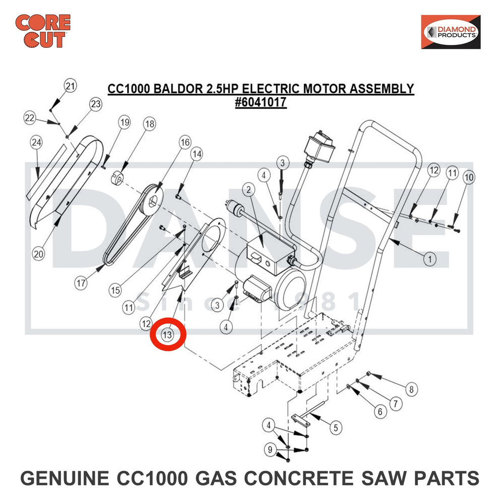 6041054 Belt Guard Bracket (Electric) for CC1000 Concrete Saw Core Cut by Diamond Products
