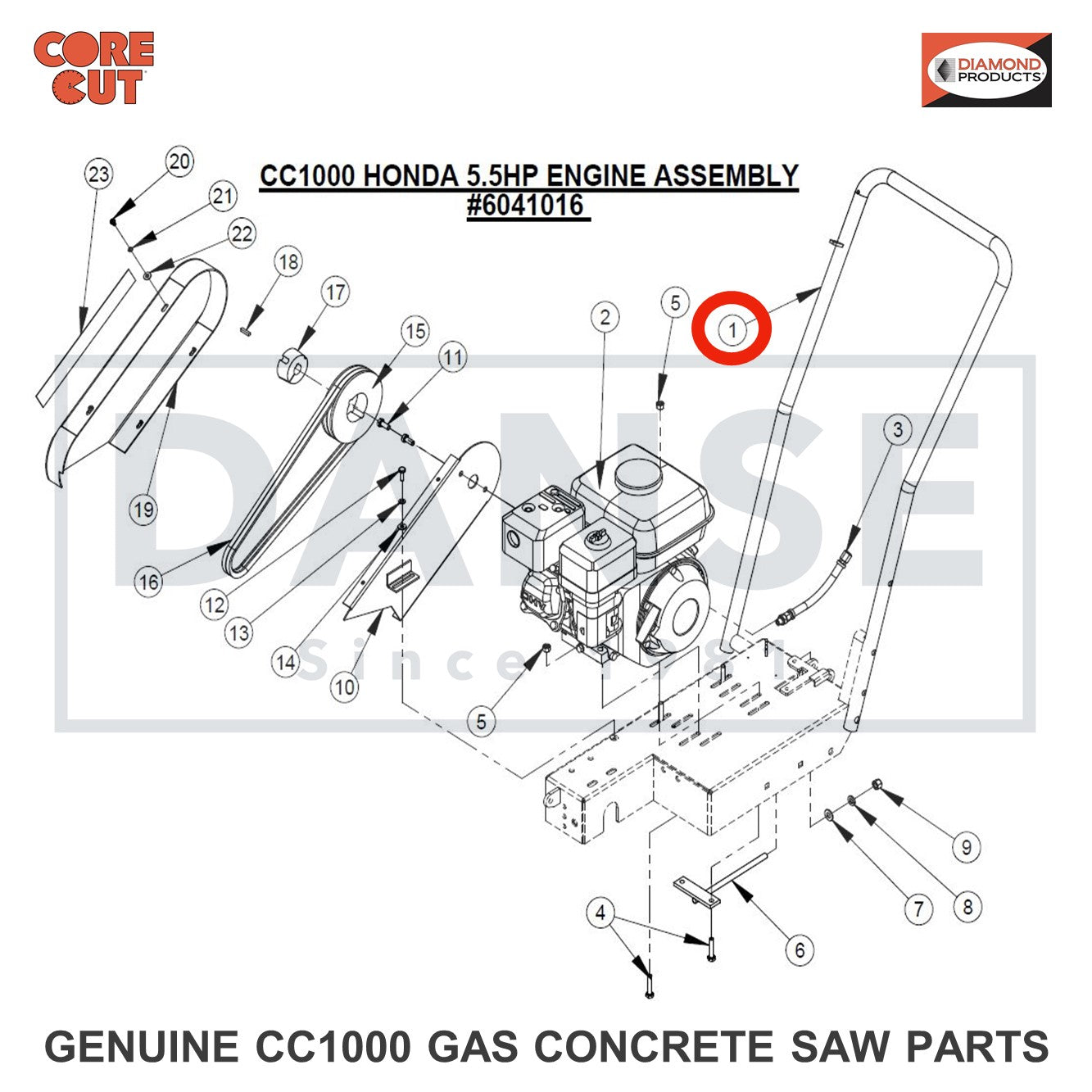 6041078 Handle Bar (Gas Engine) for CC1000 Concrete Saw Core Cut by Diamond Products