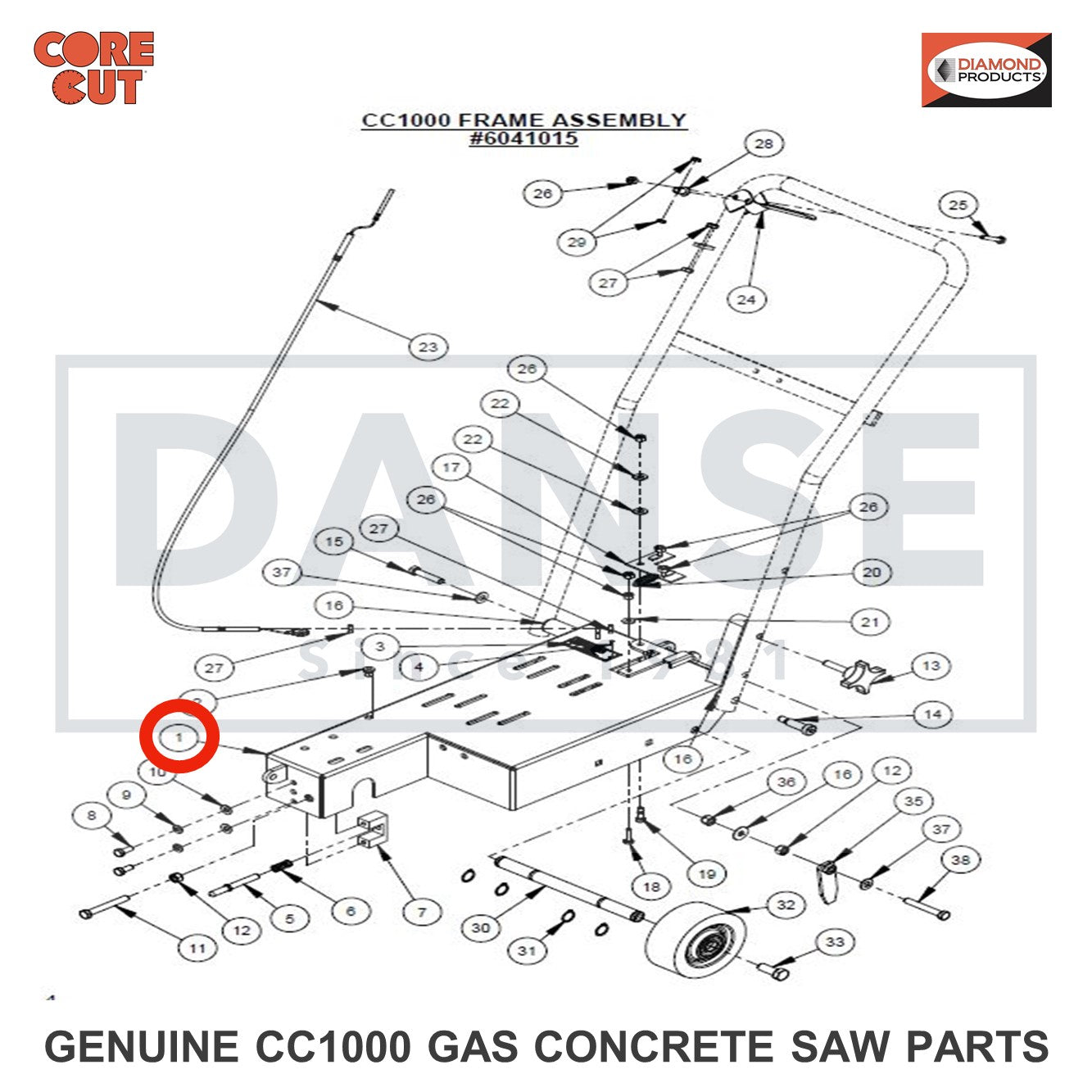 6041079  Frame Base Weldment for CC1000 CONCRETE SAW