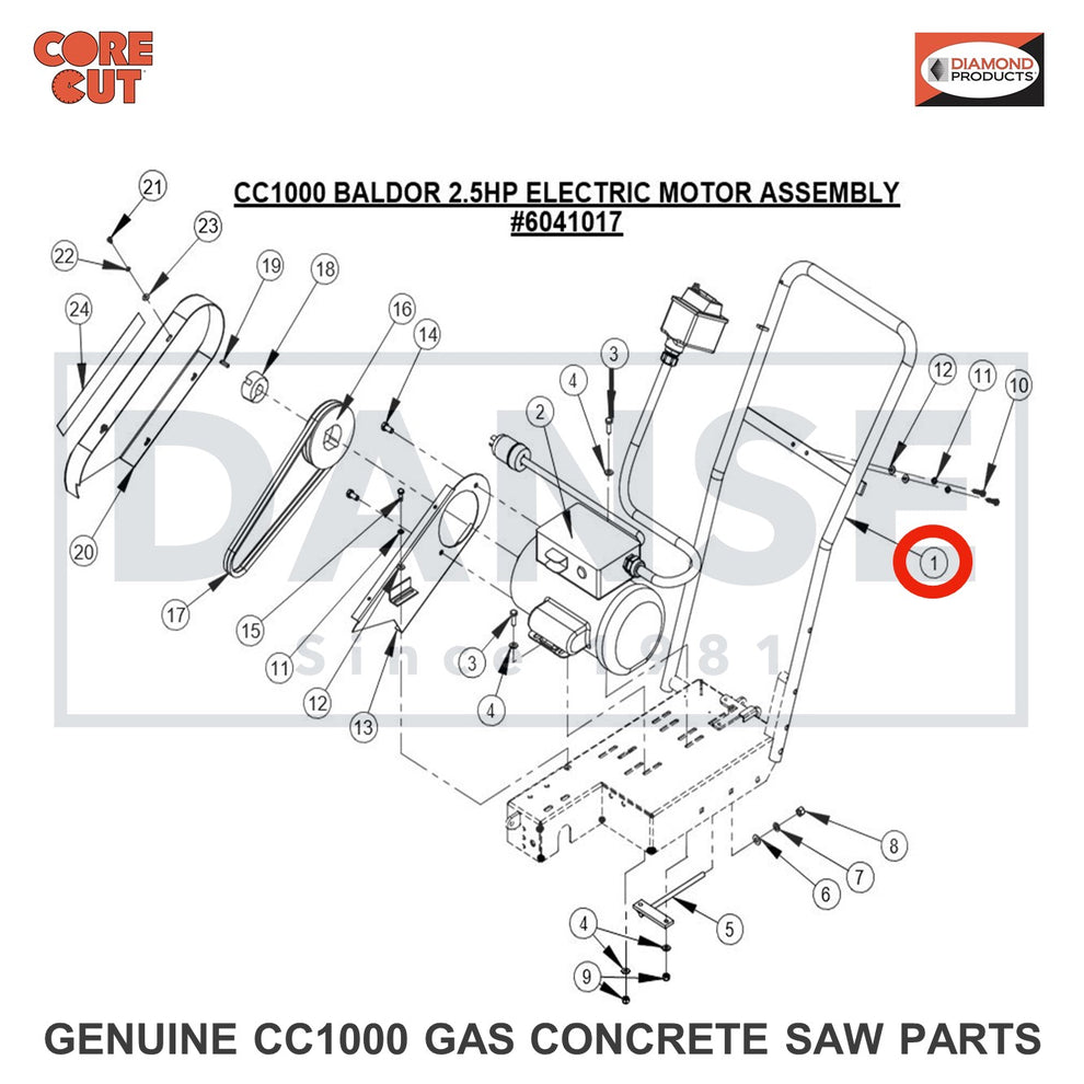 6041089 Handle Bar (Electric Motor) for CC1000 Concrete Saw Core Cut by Diamond Products