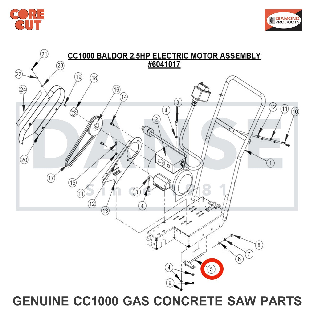 6041115 Belt Adjustment Shaft for CC1000 Concrete Saw Core Cut by Diamond Products