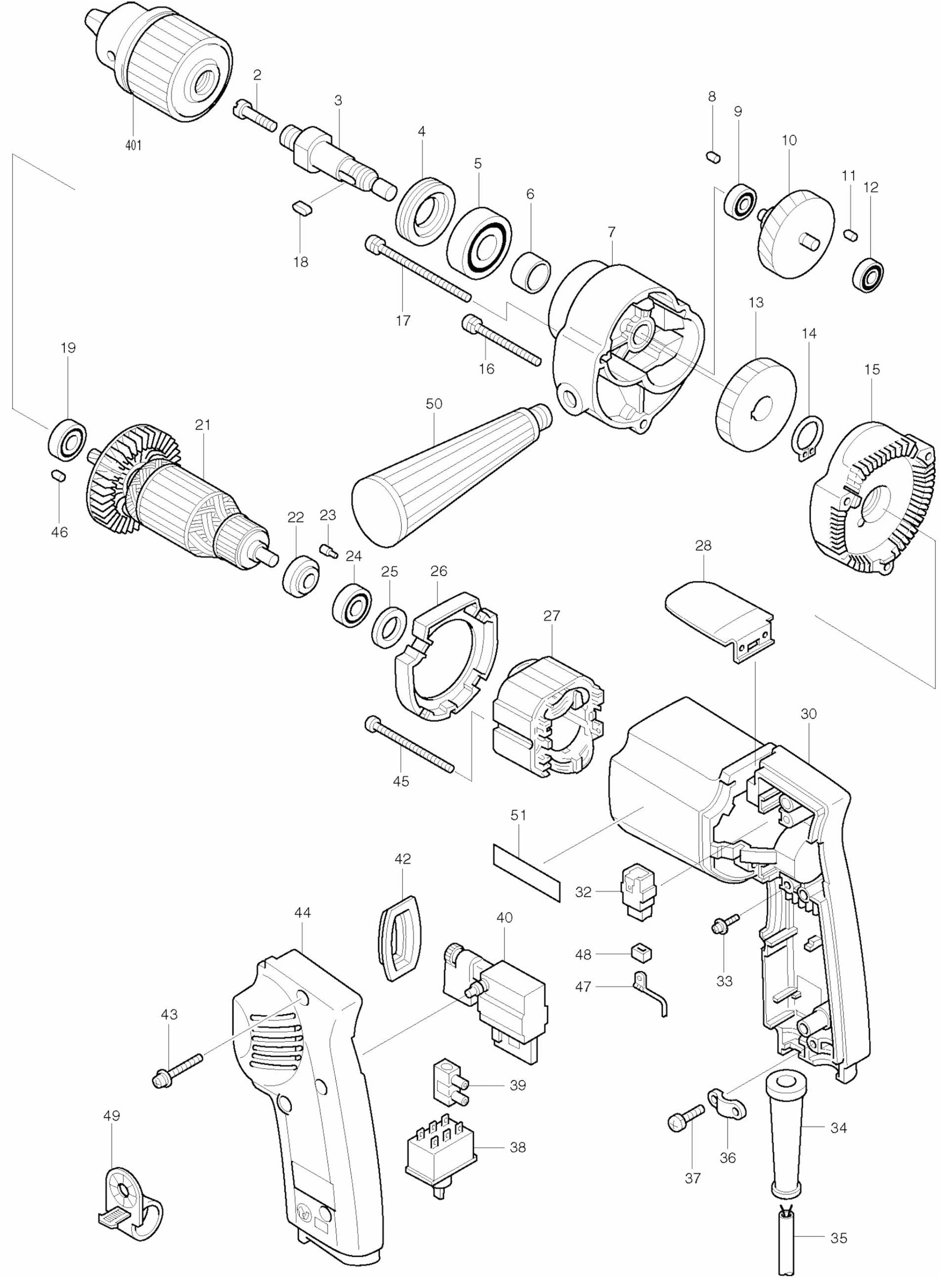 6303 Drill Assembly Parts By Makita