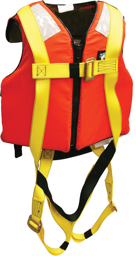 631LJ Full Body Harness, single back dorsal d-ring, integrated USCG Type III PFD, pass-thru legs by FrenchCreek Production Yellow