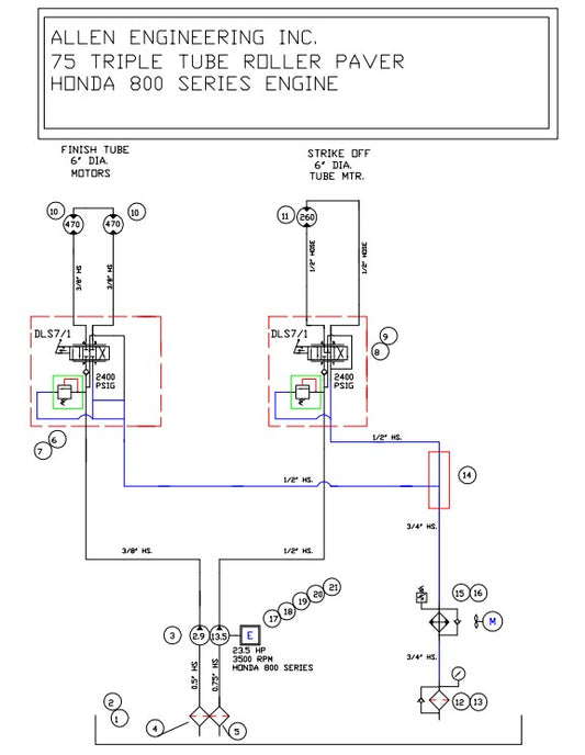 TRTP75 Hydraulic Schematic without Steering Leg Assembly Parts by Allen Engineering