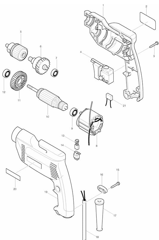 6407 Drill Assembly Parts By Makita