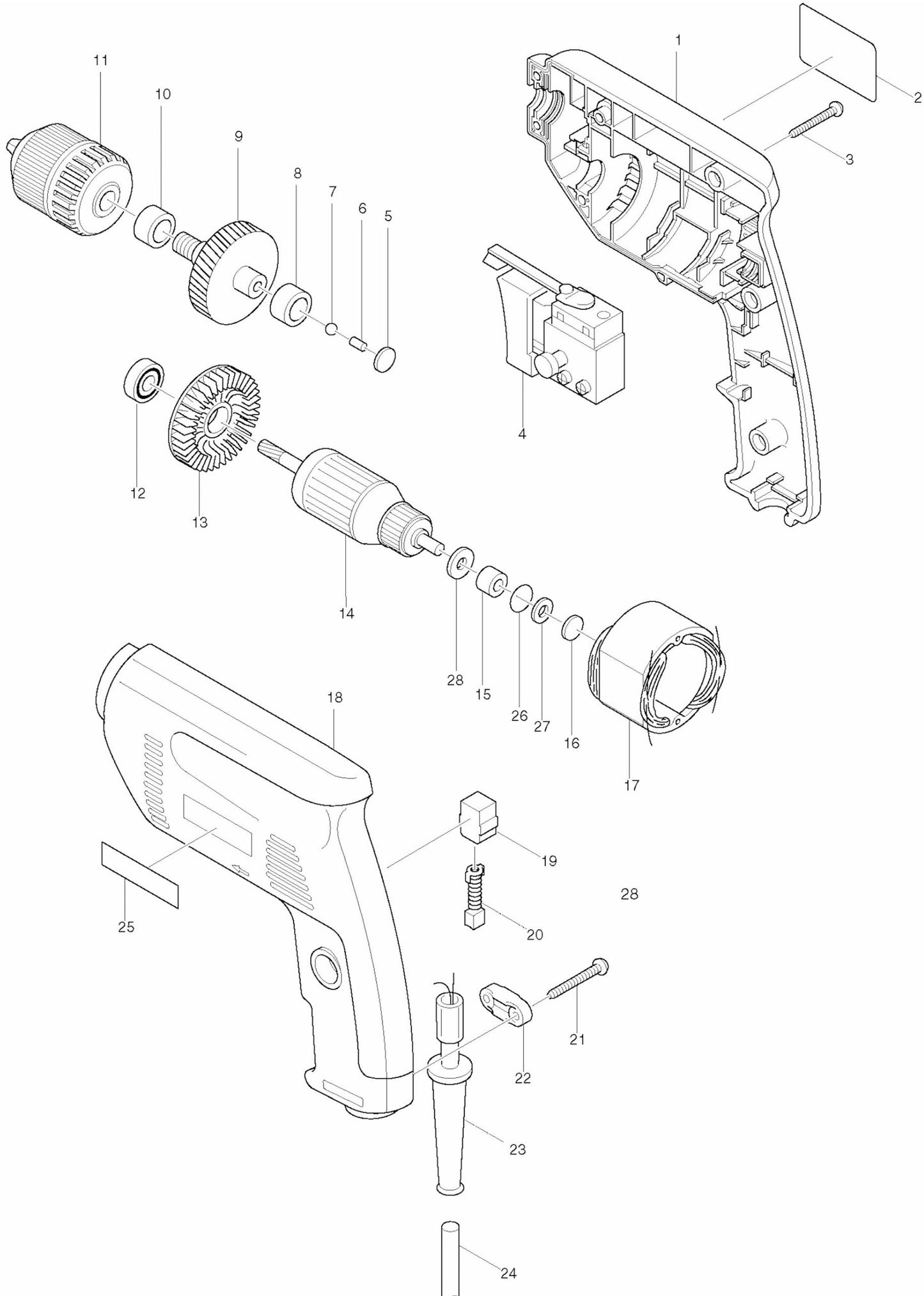 6410 Drill Assembly Parts By Makita