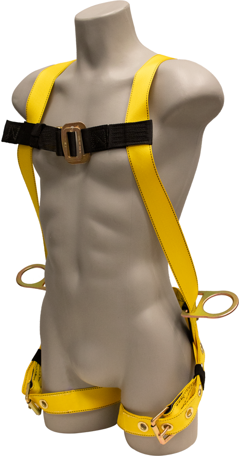 651B  Full Body Harness, single back dorsal d-ring, hip d-rings, tongue buckle/grommet legs by FrenchCreek Production Yellow