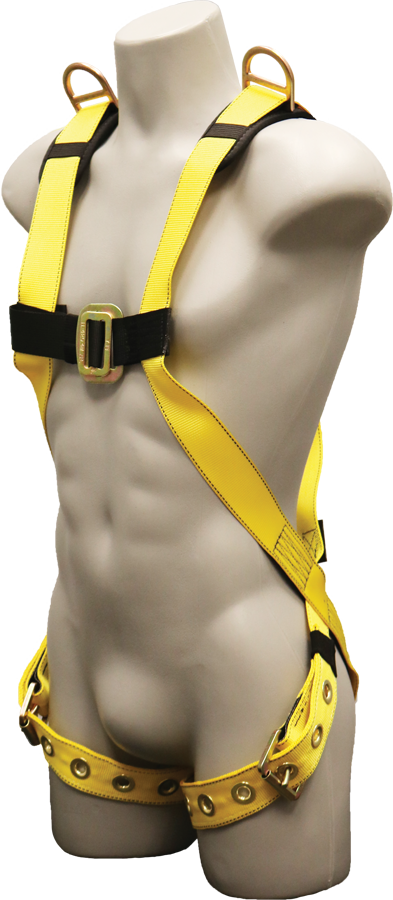 651D Full Body Harness, single back dorsal d-ring, shoulder d-rings, tongue buckle/grommet legs by FrenchCreek Production Yellow