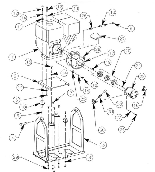 660-DIG Engine Cradle Assembly 660H And 660V DIG-R-MOBILE (Used Starting With Serial Number 26386) Parts By General Equipment