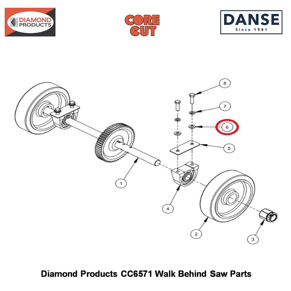 1/2" Flat Washer Sae H.s. (1-1/16"OD) Yellow Zinc 2900058 Fits Core Cut CC6571 Walk Behind Saw By Diamond Products