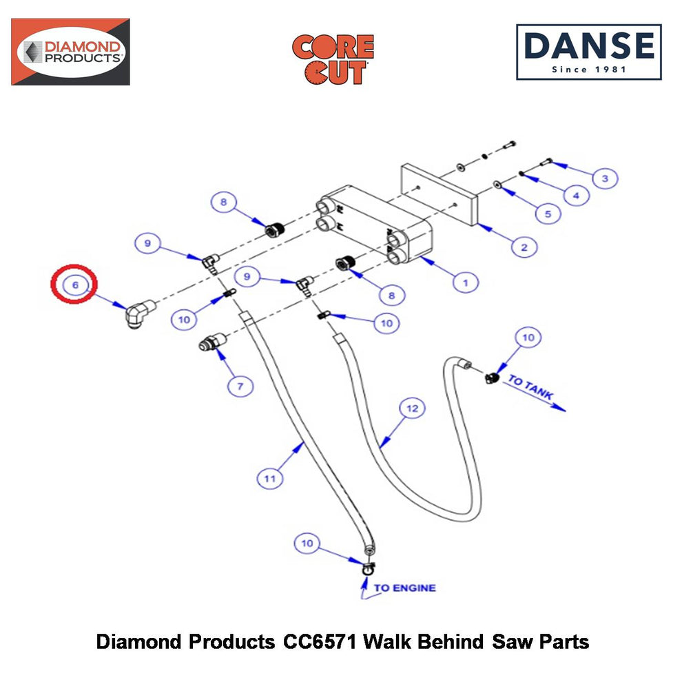 1/2"M.PIPE To 1/2"M.JIC Elbow 90 Degree 3201461 Fits Core Cut CC6571 Walk Behind Saw By Diamond Products