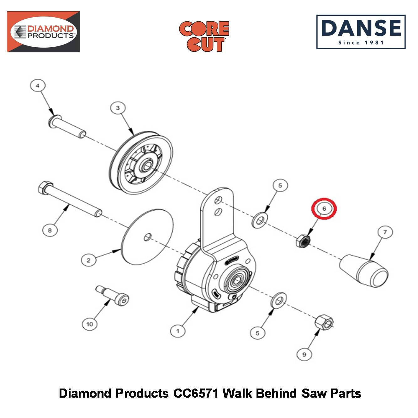 1/2-13 Jam Lock Nut Nylon 2900543 Fits Core Cut CC6571 Walk Behind Saw By Diamond Products