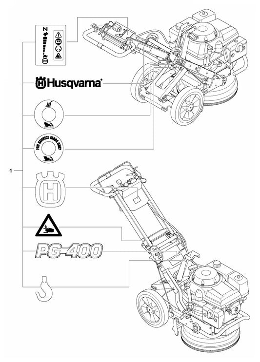 PG 400 Petrol Decals Assembly Parts by Husqvarna