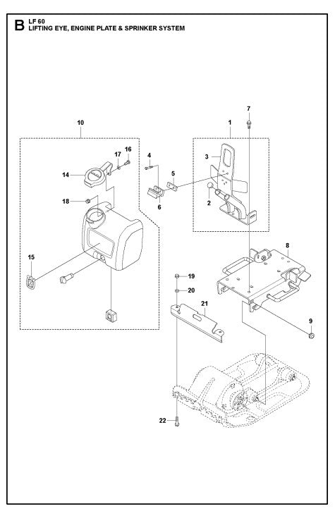 Lifting Eye, Engine Plate and Sprinker System Assembly Parts For LF 60 LA By Husqvarna