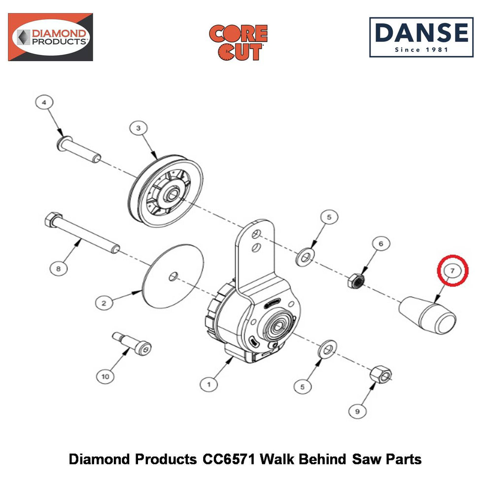 Knob 1/2-13 Tapered 2501754 Fits Core Cut CC6571 Walk Behind Saw By Diamond Products