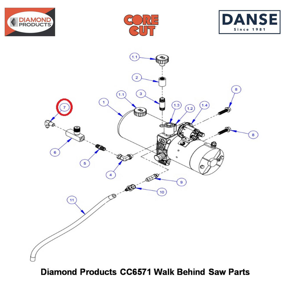 1/4"M.PIPE-1/4"M.JIC Elbo 3200057 Fits Core Cut CC6571 Walk Behind Saw By Diamond Products