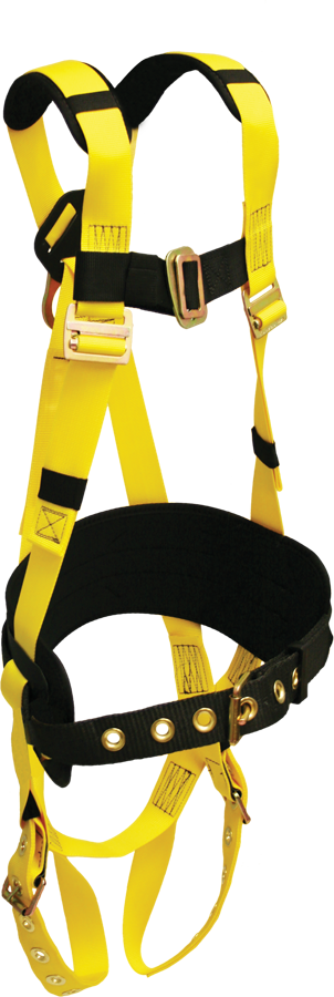 853A Full Body Harness, single back dorsal d-ring, comfort waist pad, removable tool belt, shoulder pads, tongue buckle legs by FrenchCreek Production Yellow