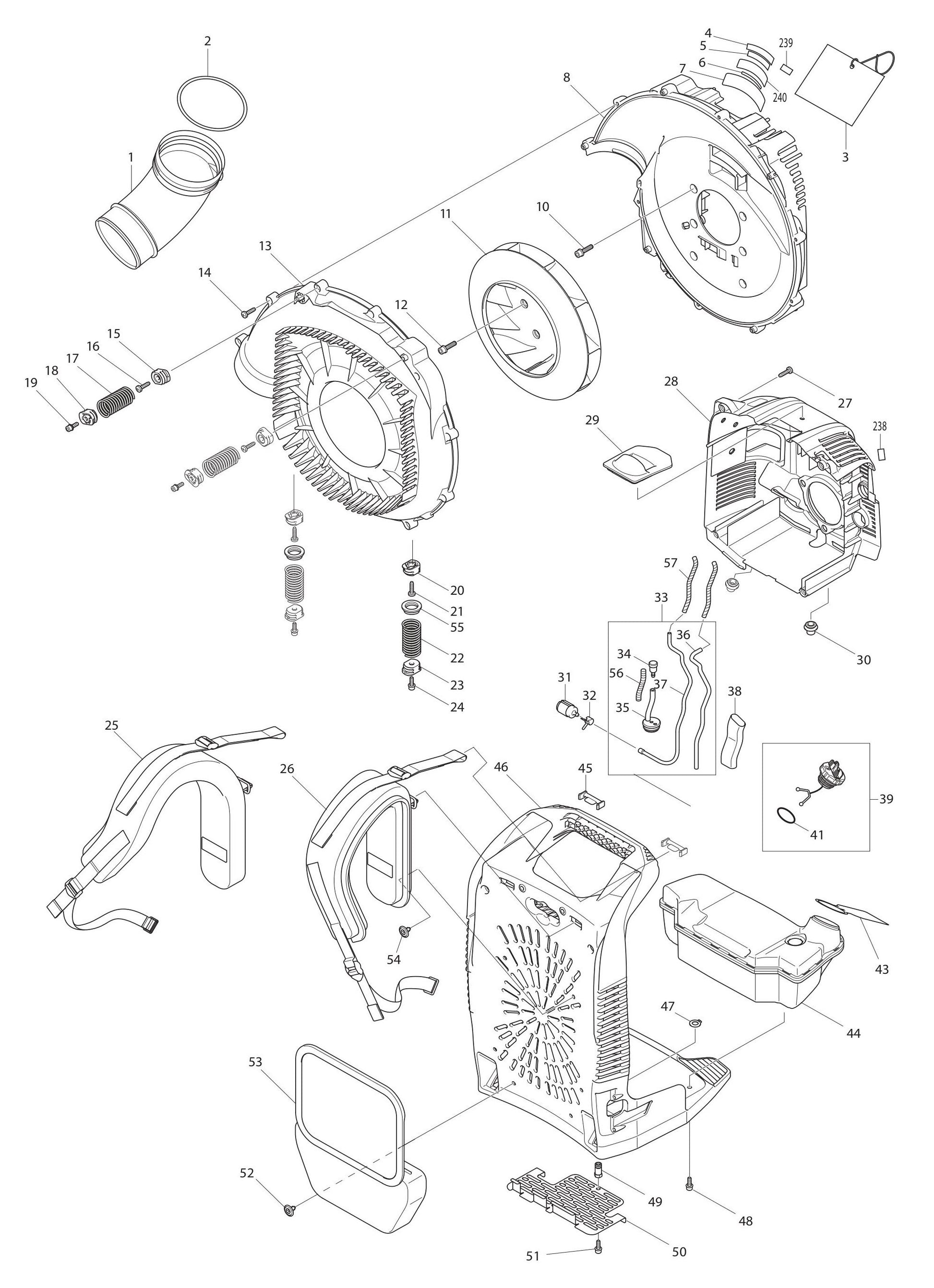 EB7650WH Volute Case, Cushion, Fuel Tank Assembly Parts