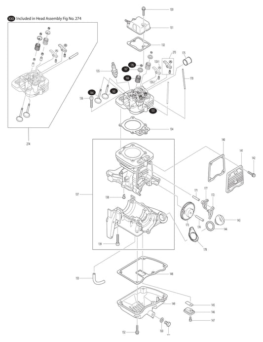 EB7650WH Cylinder, Head Assembly, Crank Case Assembly Parts
