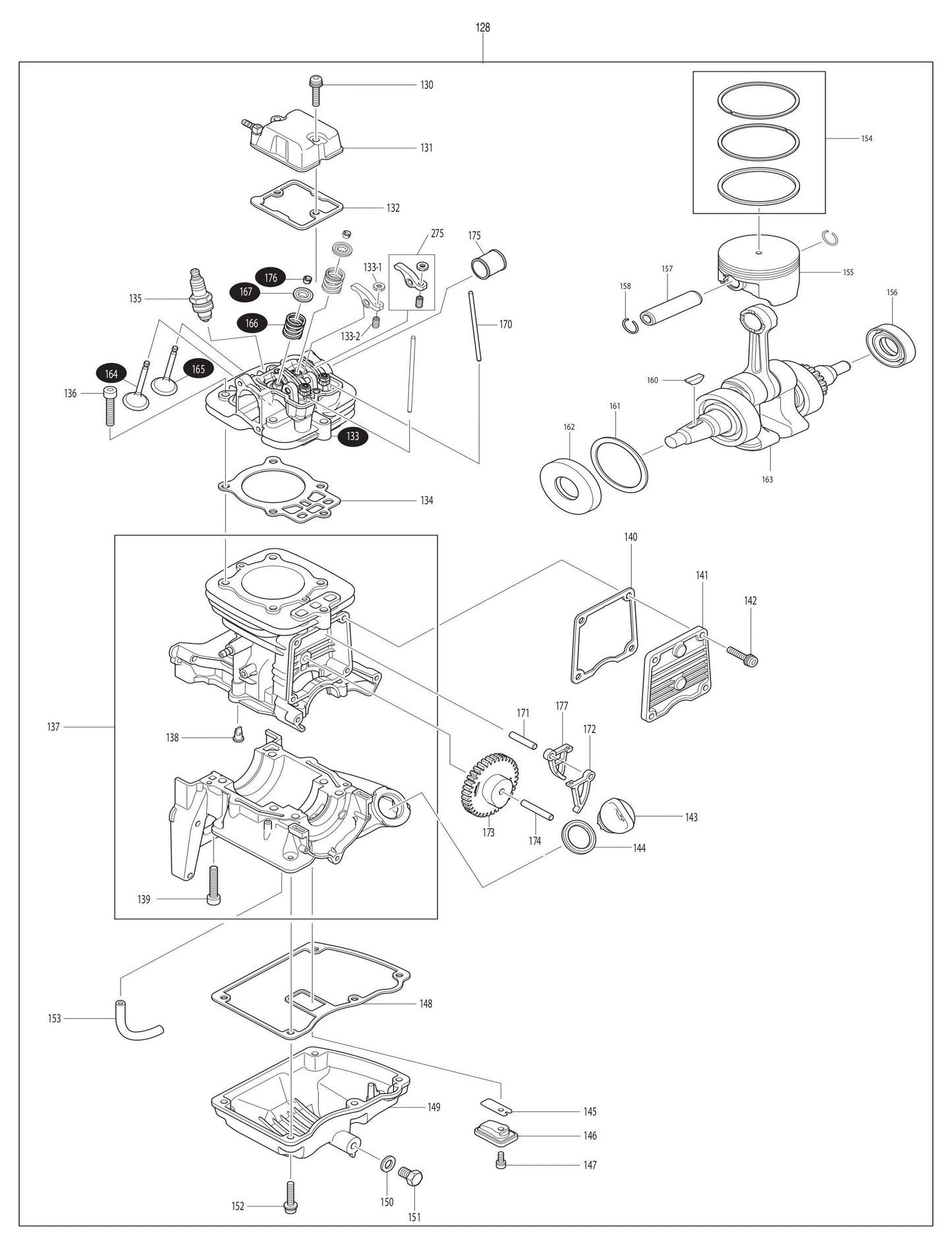 EB7650WH Short Block Assembly Parts