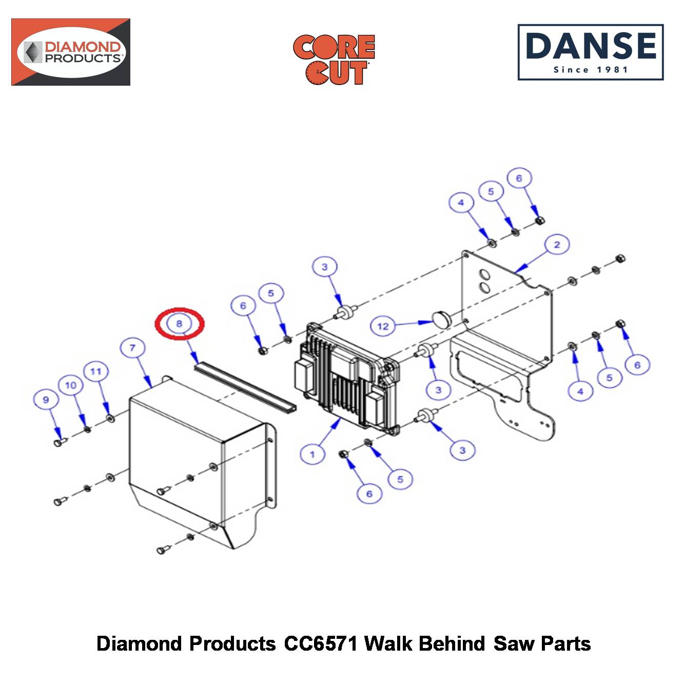 Edge Trim Seal 8-1/4" 6019259  Fits Core Cut CC6571 Walk Behind Saw By Diamond Products
