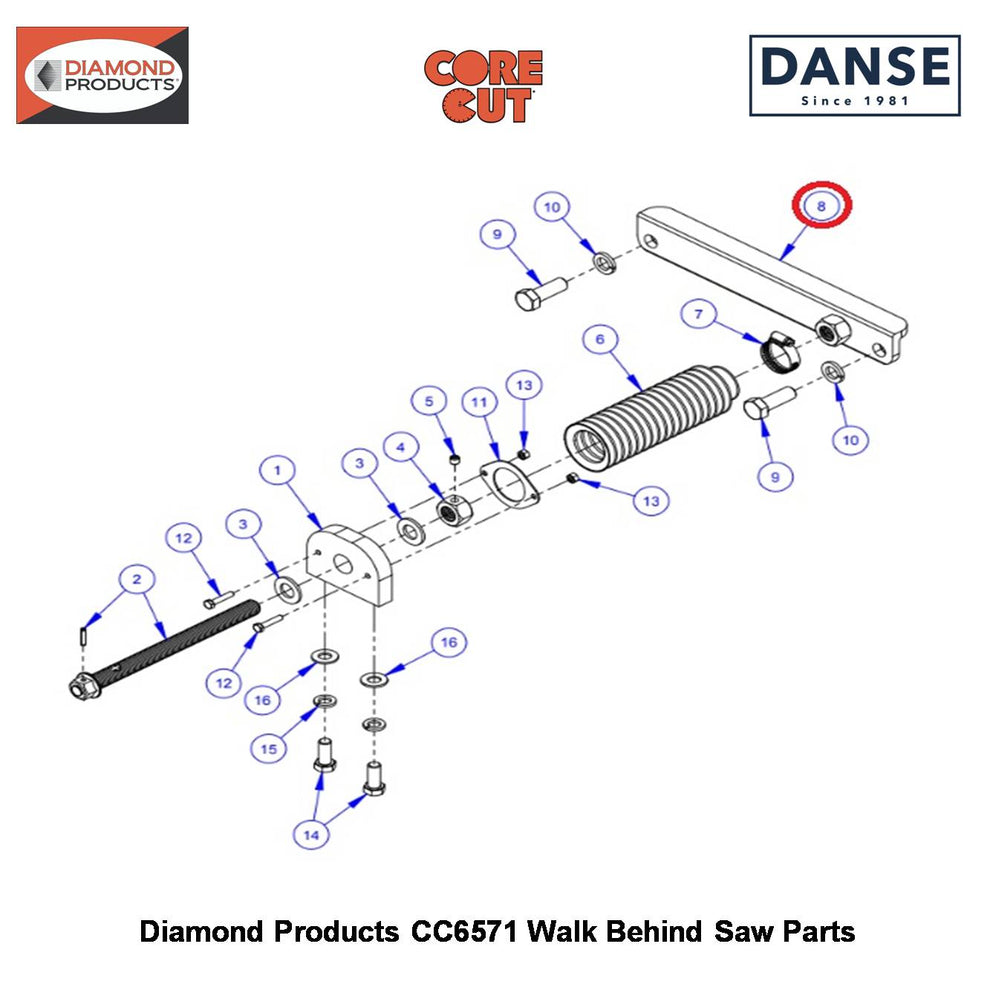 Lead Screw Adjustment Bar For CC6571 Saw (14-1/4"L) 6019026 Fits Core Cut CC6571 Walk Behind Saw By Diamond Products