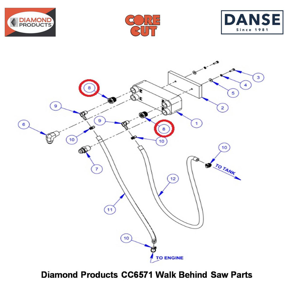 1/2"M.-1/4"F.PIPE Reducer 3200229 Fits Core Cut CC6571 Walk Behind Saw By Diamond Products