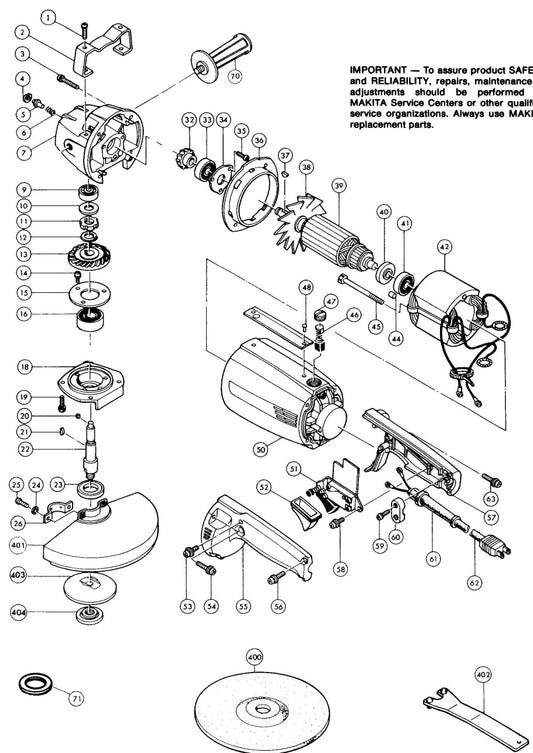 9000BL Grinder Assembly Parts By Makita