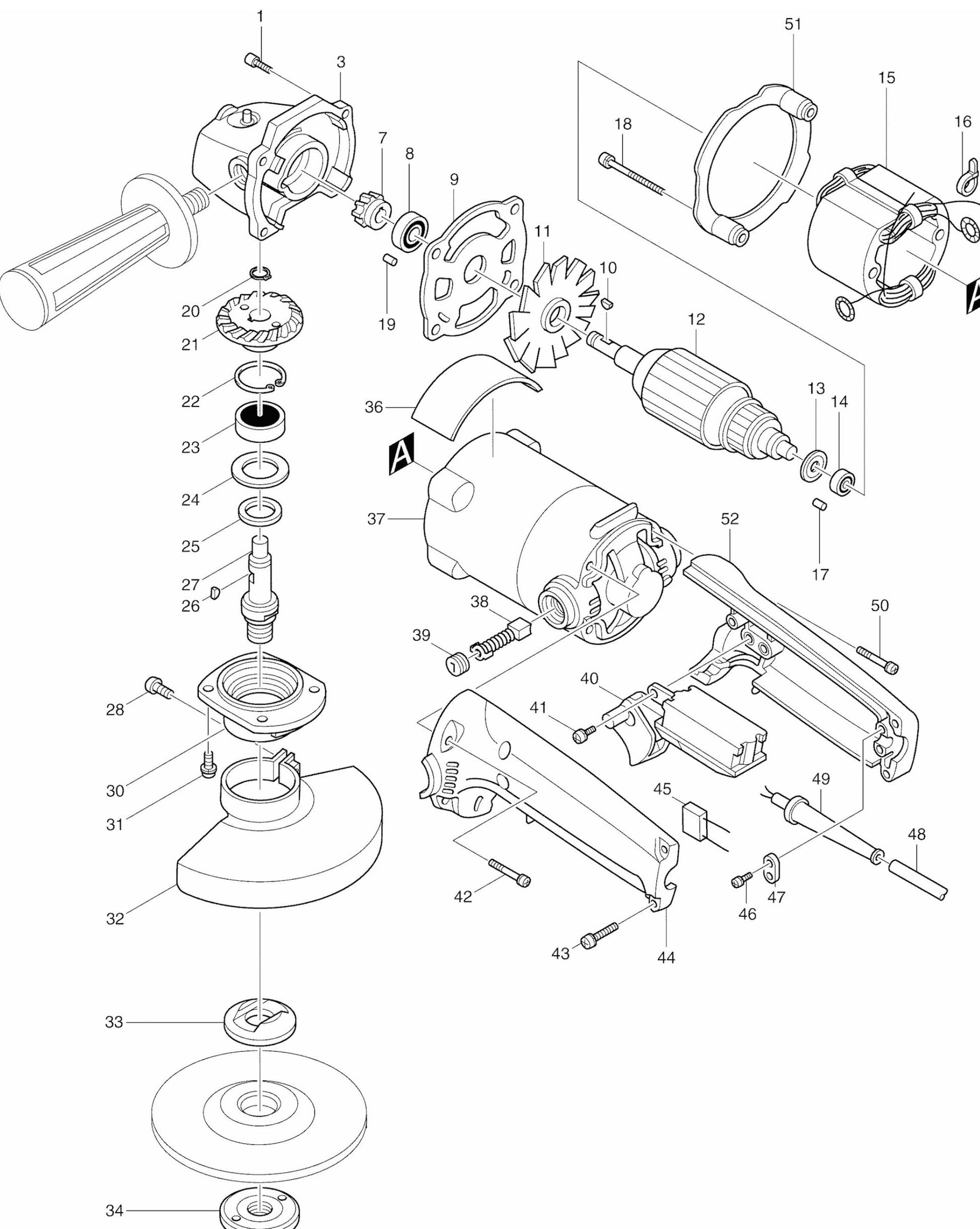 9005B Grinder Assembly Parts By Makita