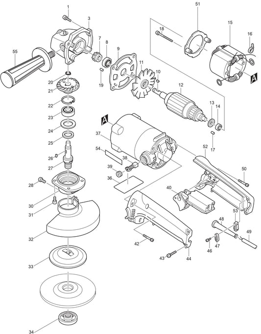 9005BZ Angle Grinder Assembly Parts By Makita