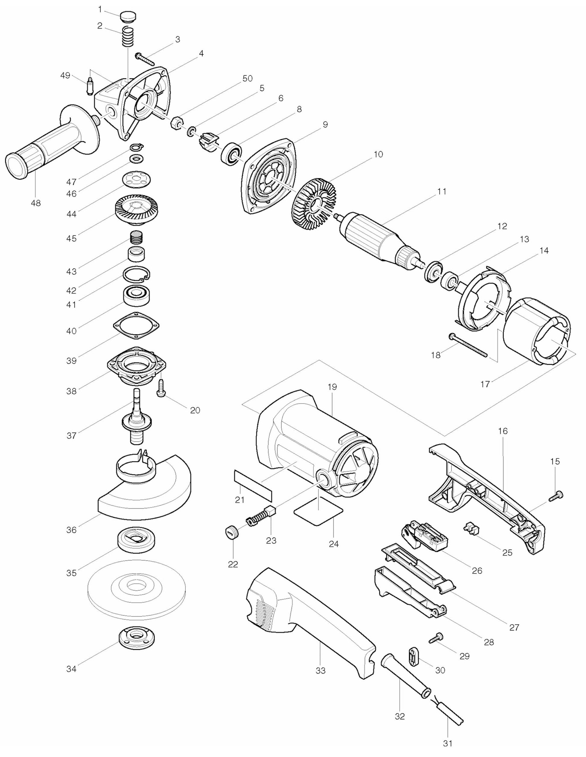 9015A Angle Grinder Assembly Parts By Makita