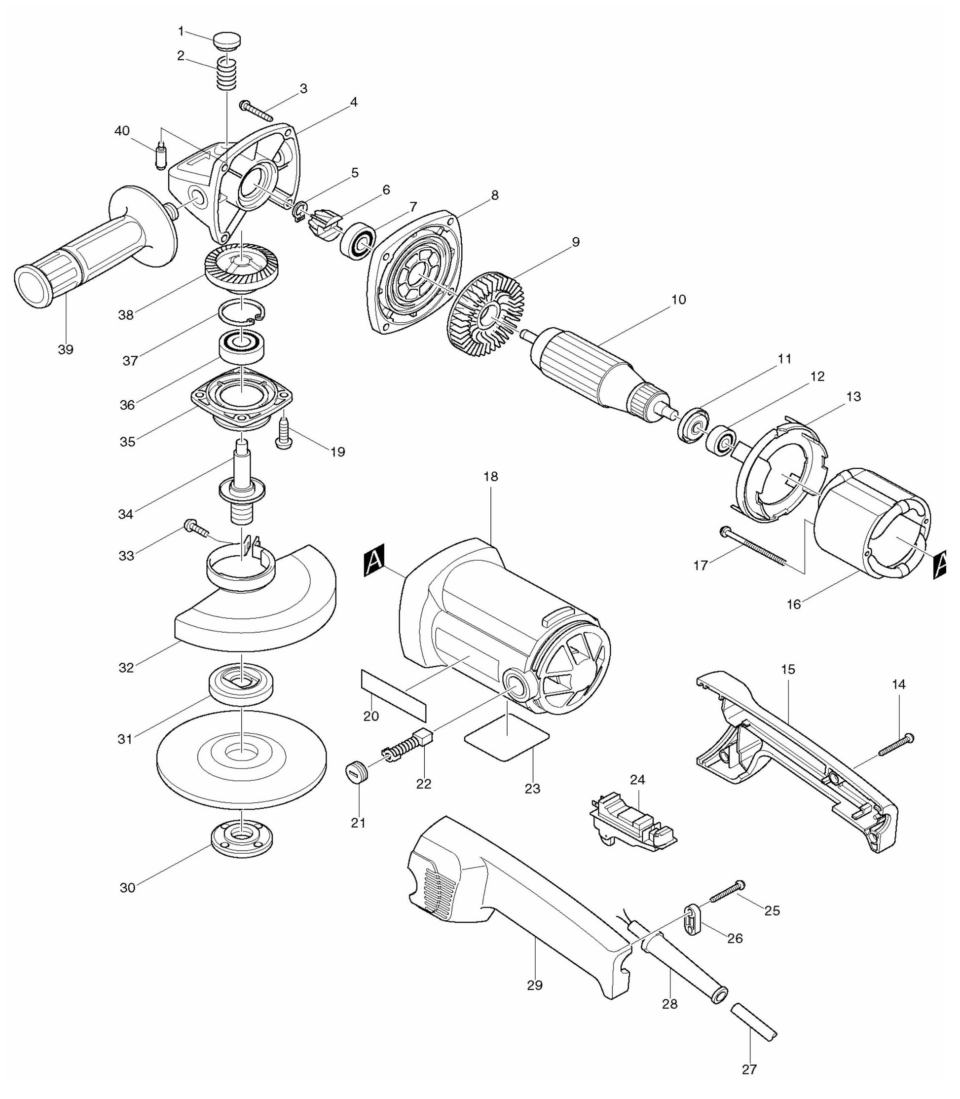 9016B Angle Grinder Assembly Parts